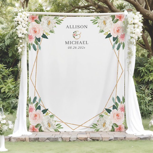 Blush Pink Chic Floral Geometric Wedding Backdrop Tapestry (Creator Uploaded)
