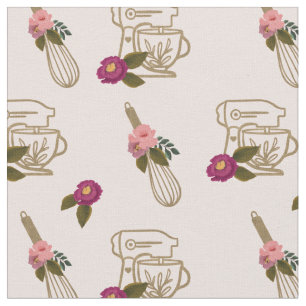 Blush Pink Chic Floral Whisk & Stand Mixer Pattern Fabric