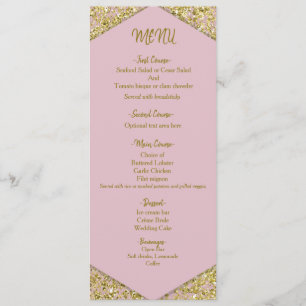 Blush Pink Chic Gold Glitter Flakes Glam Wedding   Menu