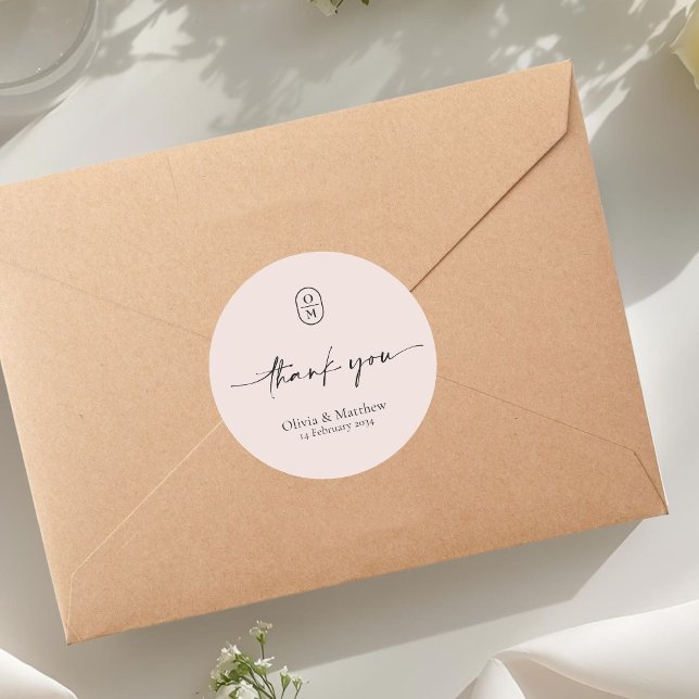 Blush Pink | Chic & Modern Wedding Monogram  Classic Round Sticker (Creator Uploaded)