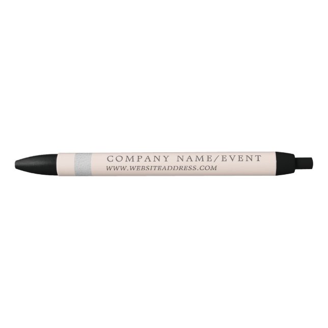 Blush Pink, Chic Silver Foil Stripe, Company/Event Black Ink Pen (Front)