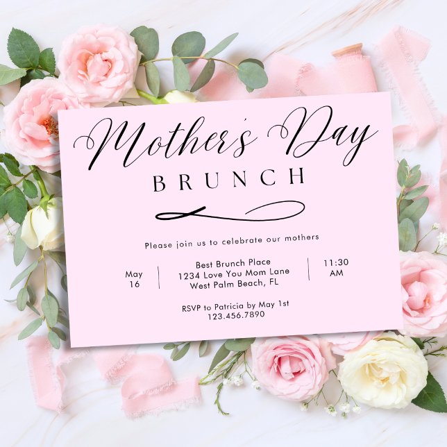 Blush Pink Chic Simple Script Mother's Day Brunch Invitation (Creator Uploaded)