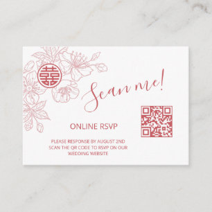 Blush Pink Chinese Wedding QR Code RSVP Online Enclosure Card
