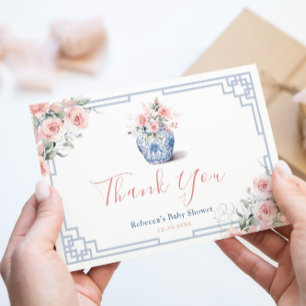 Blush Pink Chinoiserie Ginger Jar Baby Shower Thank You Card