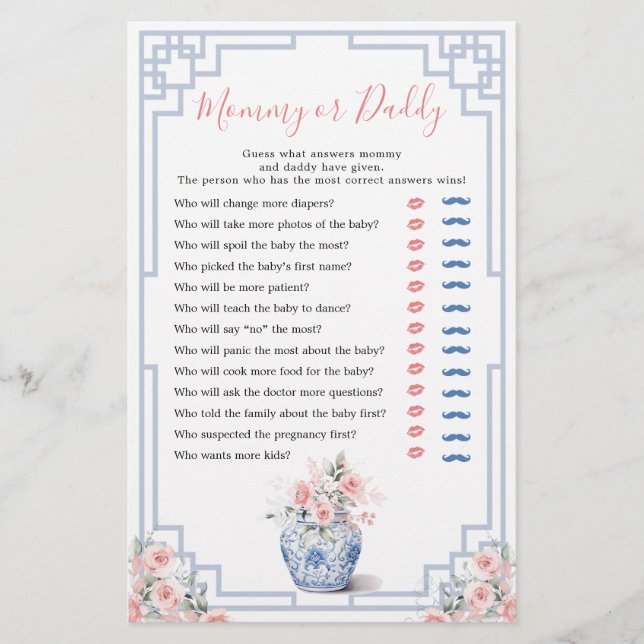 Blush Pink Chinoiserie Ginger Jar Mummy or Daddy (Front)