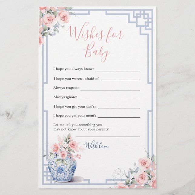 Blush Pink Chinoiserie Ginger Jar Wishes for Baby (Front)