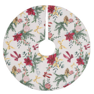 Blush Pink Christmas Botanical Greenery Pattern Brushed Polyester Tree Skirt