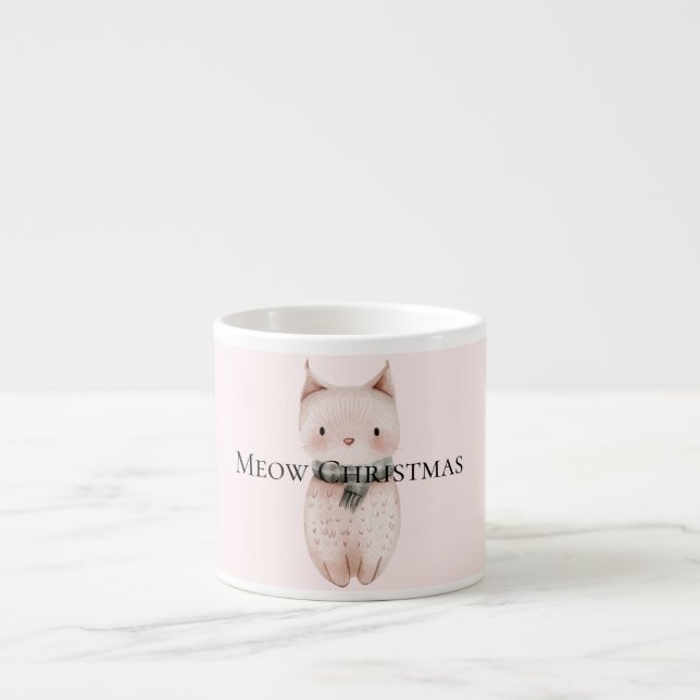 Blush Pink Christmas Cat Espresso Cup (Front)