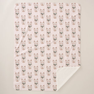 Blush Pink Christmas Cats Sherpa Blanket