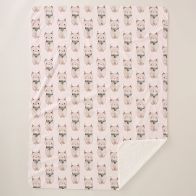 Blush Pink Christmas Cats Sherpa Blanket (Front)