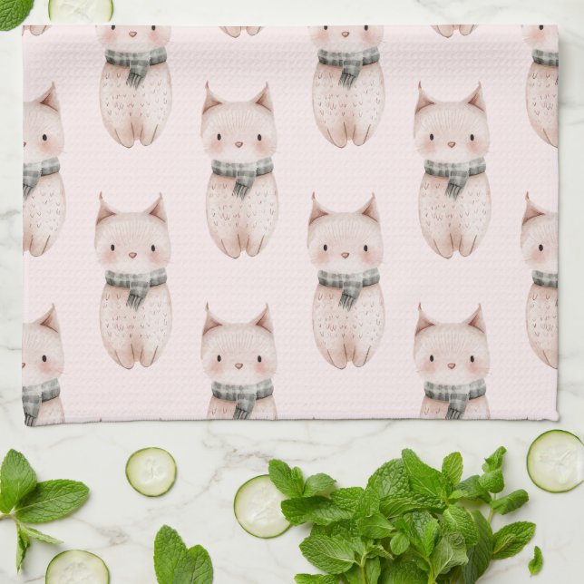 Blush Pink Christmas Cats Tea Towel (Folded)