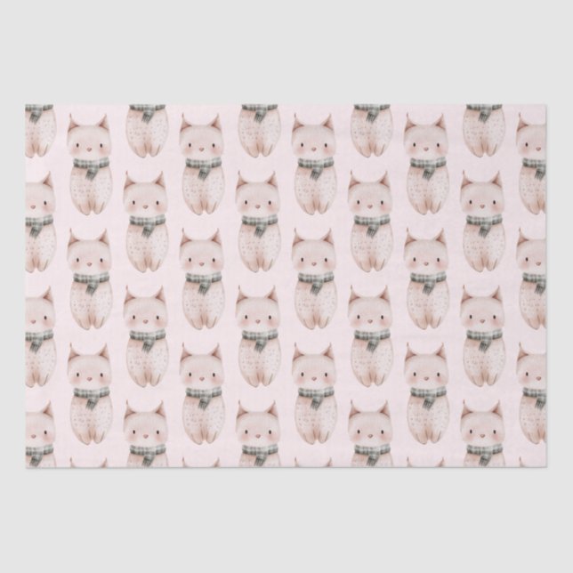 Blush Pink Christmas Cats Tissue Paper (Front)