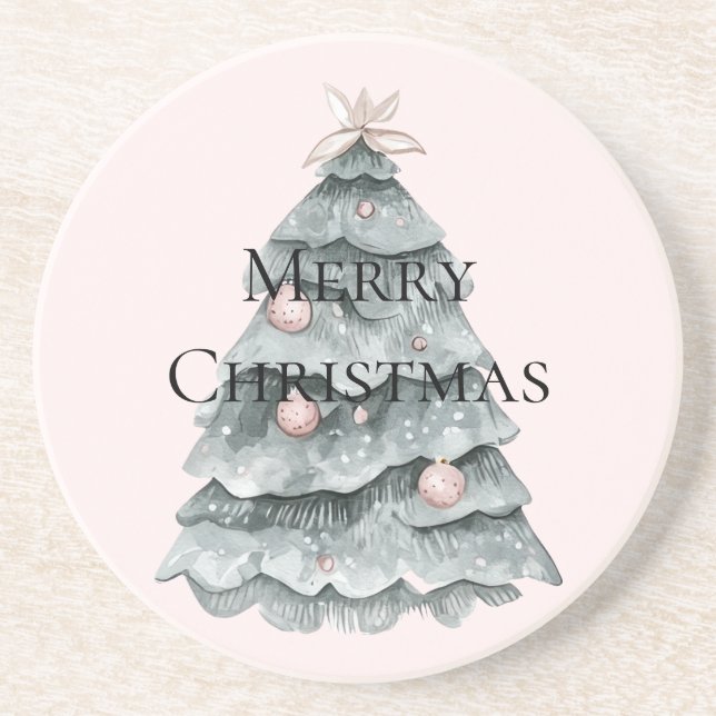 Blush Pink Christmas Tree Ornament Coaster (Front)