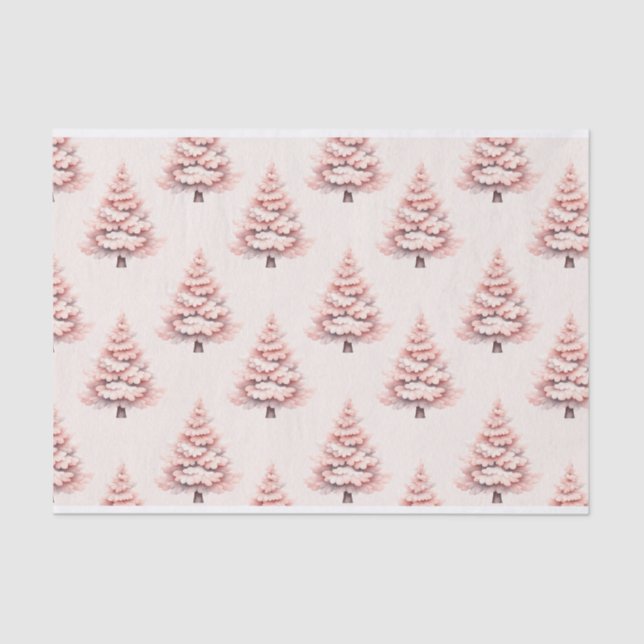 Blush Pink Christmas Tree Pattern Decoupage Tissue Paper (Front)
