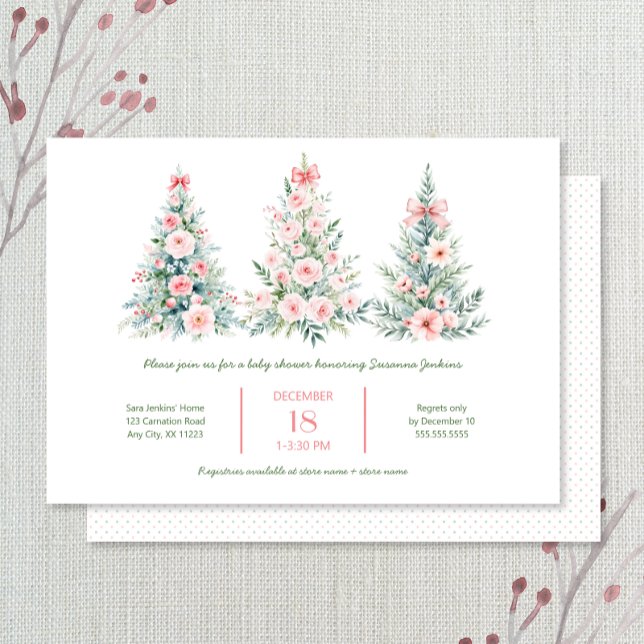 Blush Pink Christmas Trees 2 Baby Shower Invitation (Creator Uploaded)