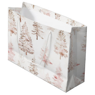 Blush Pink Christmas Trees Large Gift Bag