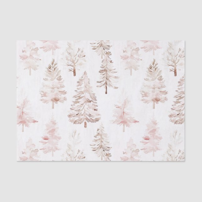Blush Pink Christmas Trees Tissue Paper (Front)