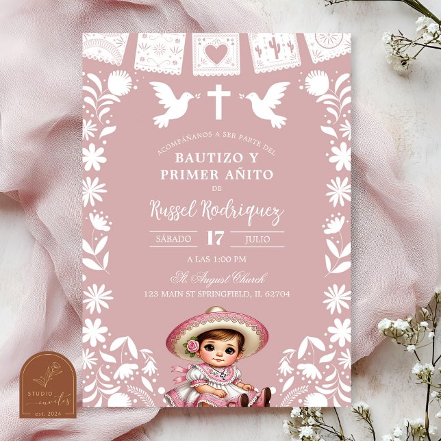 Blush Pink Cielito Lindo Bautizo y Primer Anito Invitation (Creator Uploaded)