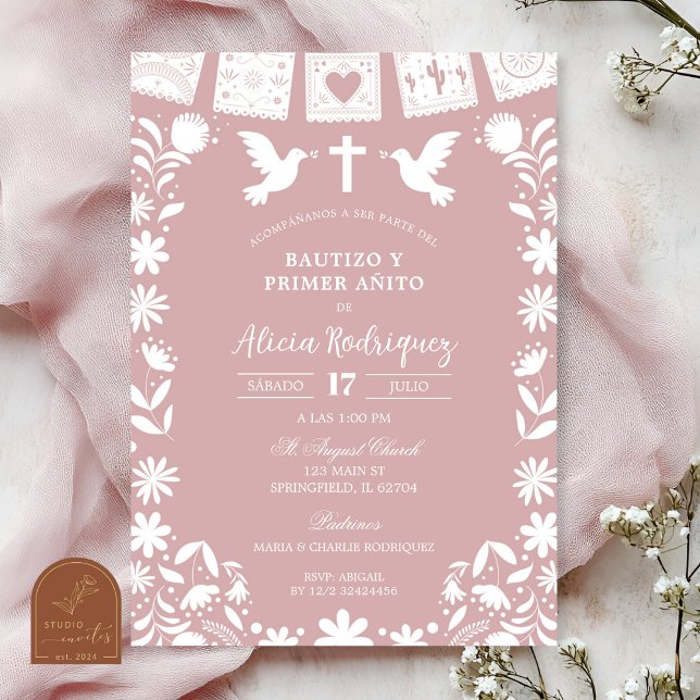 Blush Pink Cielito Lindo Bautizo y Primer Anito Invitation (Creator Uploaded)