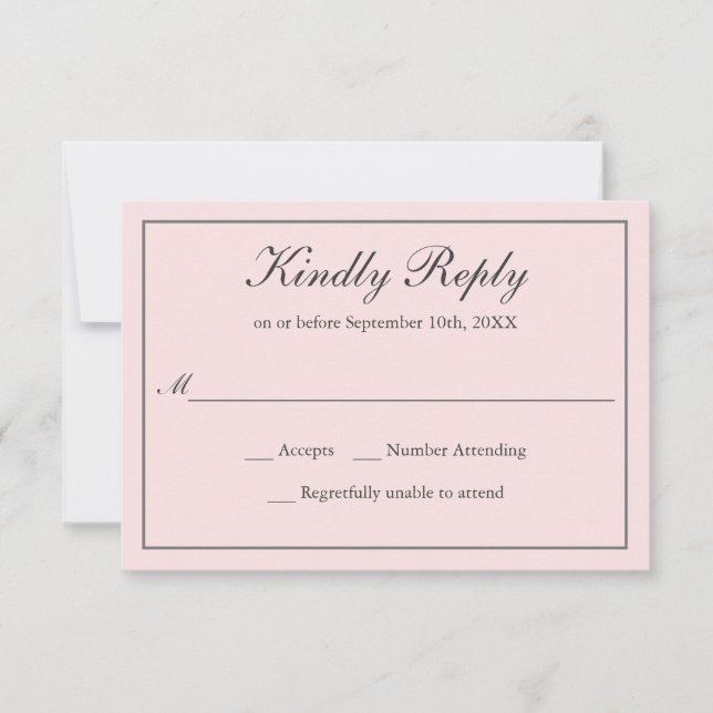 Blush Pink Classic Simple Elegant Wedding RSVP (Front)
