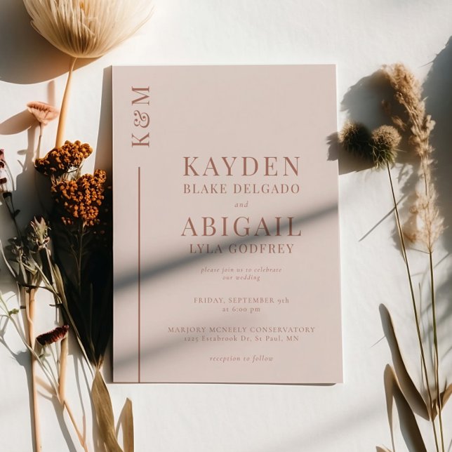Blush Pink Clean Line Minimalist Wedding Invitation (Creator Uploaded)