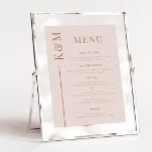 Blush Pink Clean Line Wedding Dinner Menu<br><div class="desc">Elegant wedding dinner menu list featuring simple clean line with the couple's initial on the side. The background is blush pink.</div>