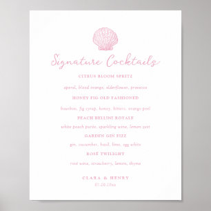 Blush Pink Coastal Wedding Signature Drinks Sign