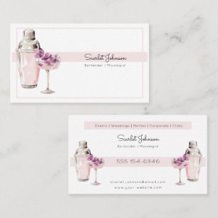 Blush Pink Cocktail Drink Femenine Bartender Business Card