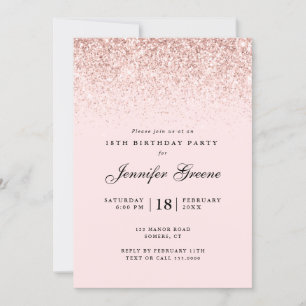 Blush Pink Confetti Glitter, Any Age Birthday Invitation