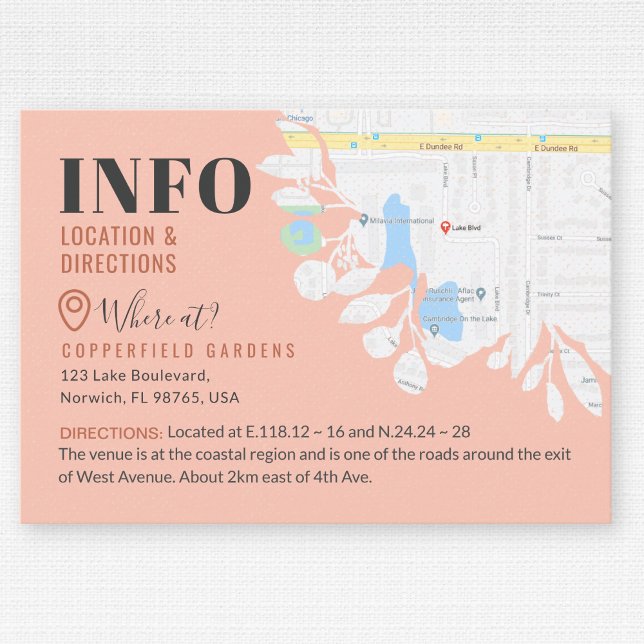 Blush Pink Copper Floral Details Info Location Enclosure Card (Creator Uploaded)
