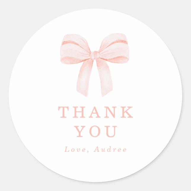 Blush Pink Coquette Bow Birthday Party Thank You Classic Round Sticker (Front)