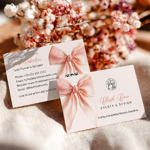 Blush Pink Coquette Bow Elegant Events Design  Business Card