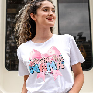 Blush Pink Coquette Bow Watercolor Floral Girl Mum T-Shirt
