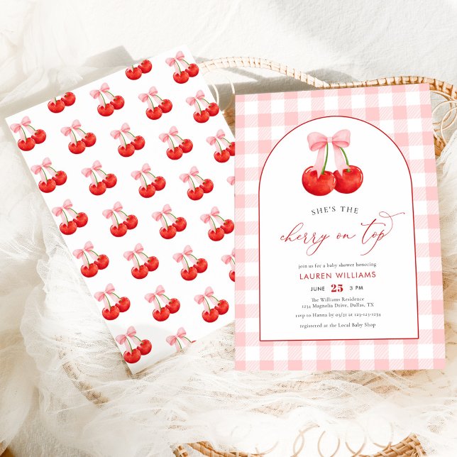 Blush Pink Coquette Cherry on Top Baby Girl Shower Invitation (Creator Uploaded)