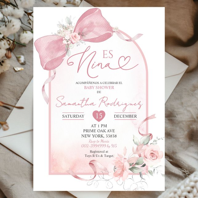 Blush Pink Coquette Floral Es Nina Baby Shower Invitation (Creator Uploaded)