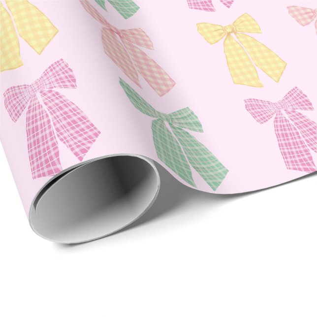 Blush Pink Coquette Hair Bow Pattern Wrapping Paper (Roll Corner)