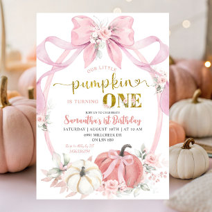 Blush Pink Coquette Little Pumpkin Girl Birthday Invitation
