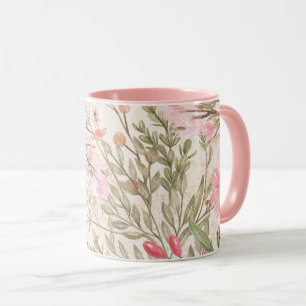 Blush pink coral forest green watercolor floral mug