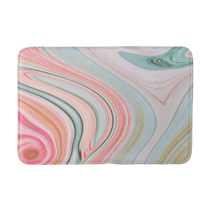 blush pink coral mint green rainbow marble swirls bath mat