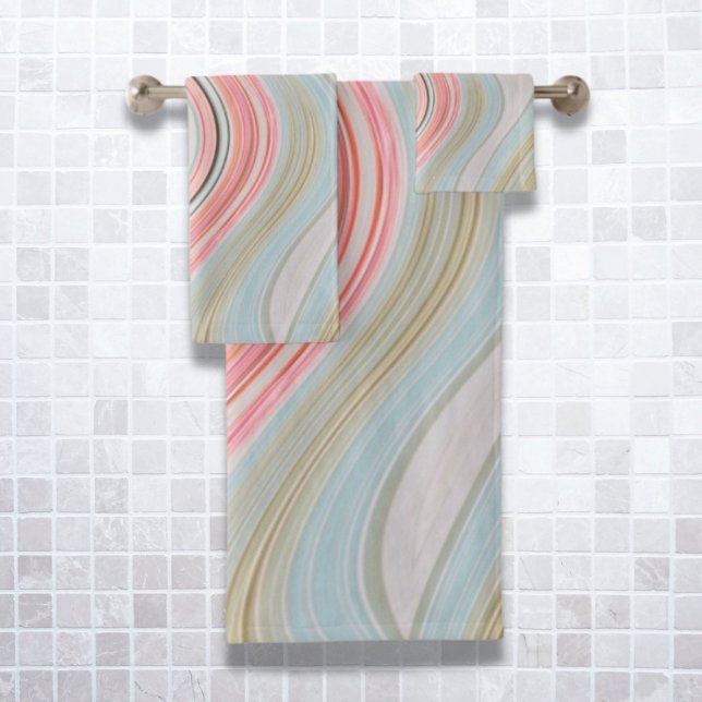 blush pink coral mint green rainbow marble swirls bath towel set (blush pink coral mint green rainbow marble swirls bath towel set)