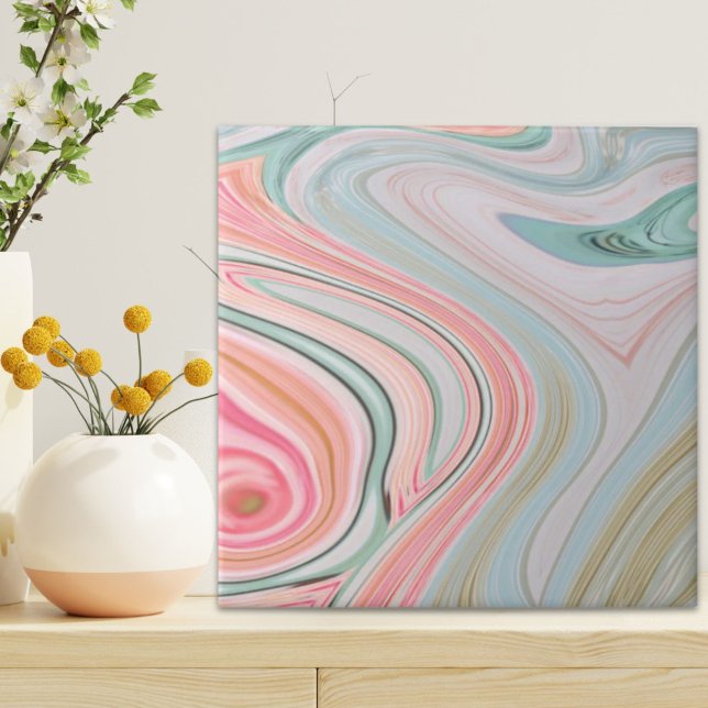 blush pink coral mint green rainbow marble swirls ceramic tile (blush pink coral mint green rainbow marble swirls ceramic tile)