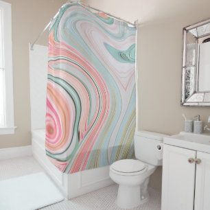 blush pink coral mint green rainbow marble swirls shower curtain