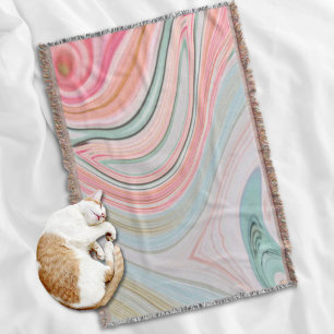 blush pink coral mint green rainbow marble swirls throw blanket