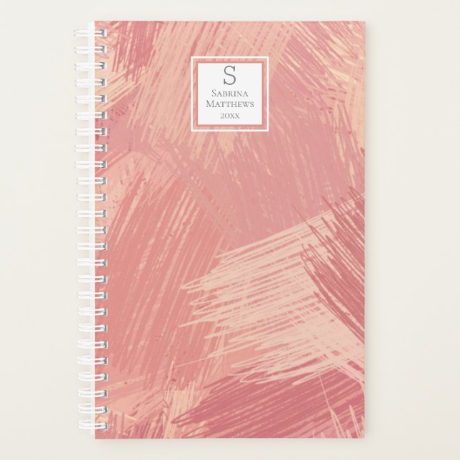 Blush Pink & Coral Scribbles | Monogrammed Planner (Front)
