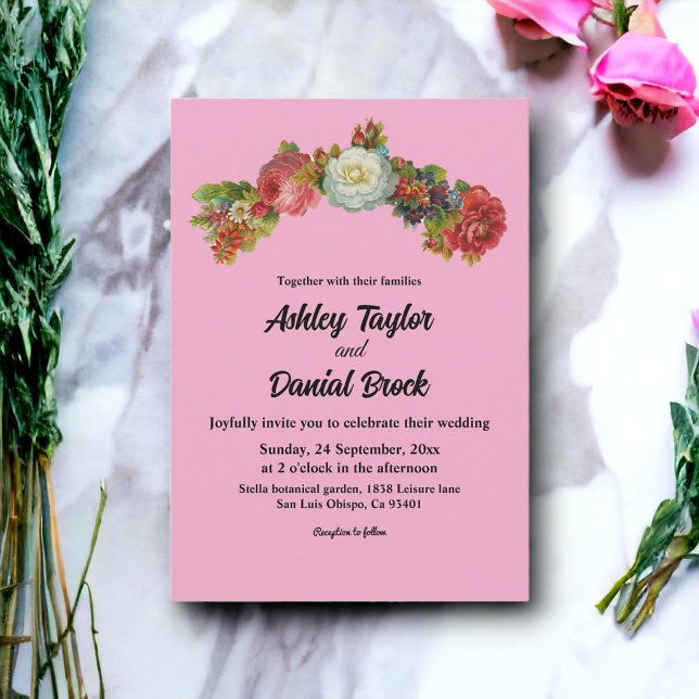 Blush Pink Country Roses Floral Elegant Wedding Invitation (Creator Uploaded)
