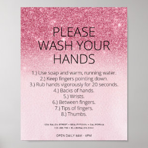 Blush Pink Covid Health Safety Glitter Hair Salon Poster