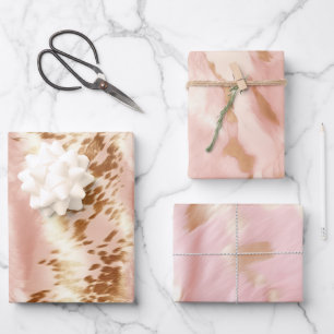 Blush Pink Cow Animal Print Wrapping Paper Sheet