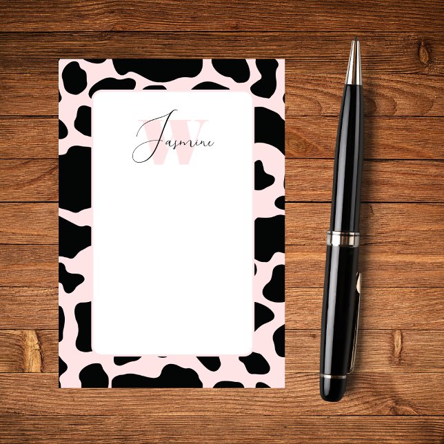 Blush Pink Cow Print Girly Feminine Cute Monogram Post-it Notes (Creator Uploaded)