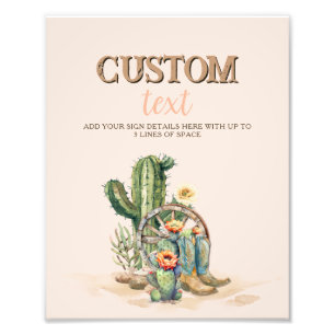 Blush Pink Cowgirl Rodeo Party Cactus Boots Sign