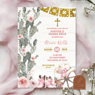 Blush Pink Cowgirl Spanish Girl Bautizo y Primer Invitation
